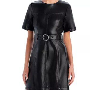 Cinq a Sept Faux Leather Belted Mini Dress